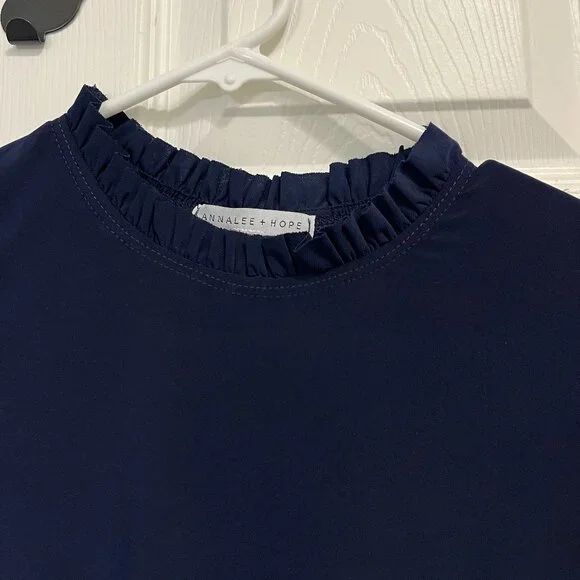 Navy Blue *Mock Neck* Mini Dress w/ Ruffles | XS | Simple & Sophisticated | NWOT - Picture 5 of 11